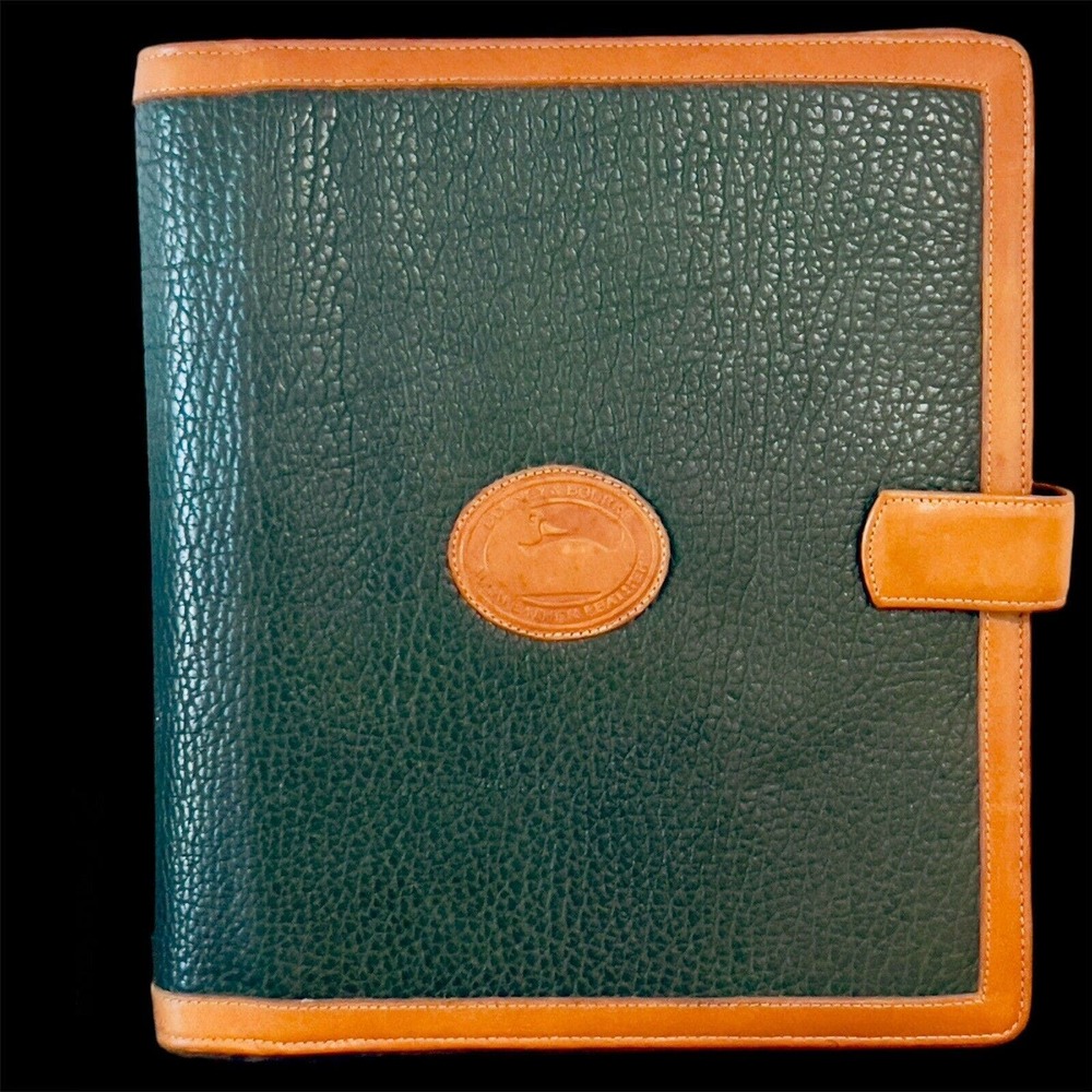 Vintage Dooney & Bourke Planner Agenda Hunter Green Leather 9.5”T X 8.5”W Snap